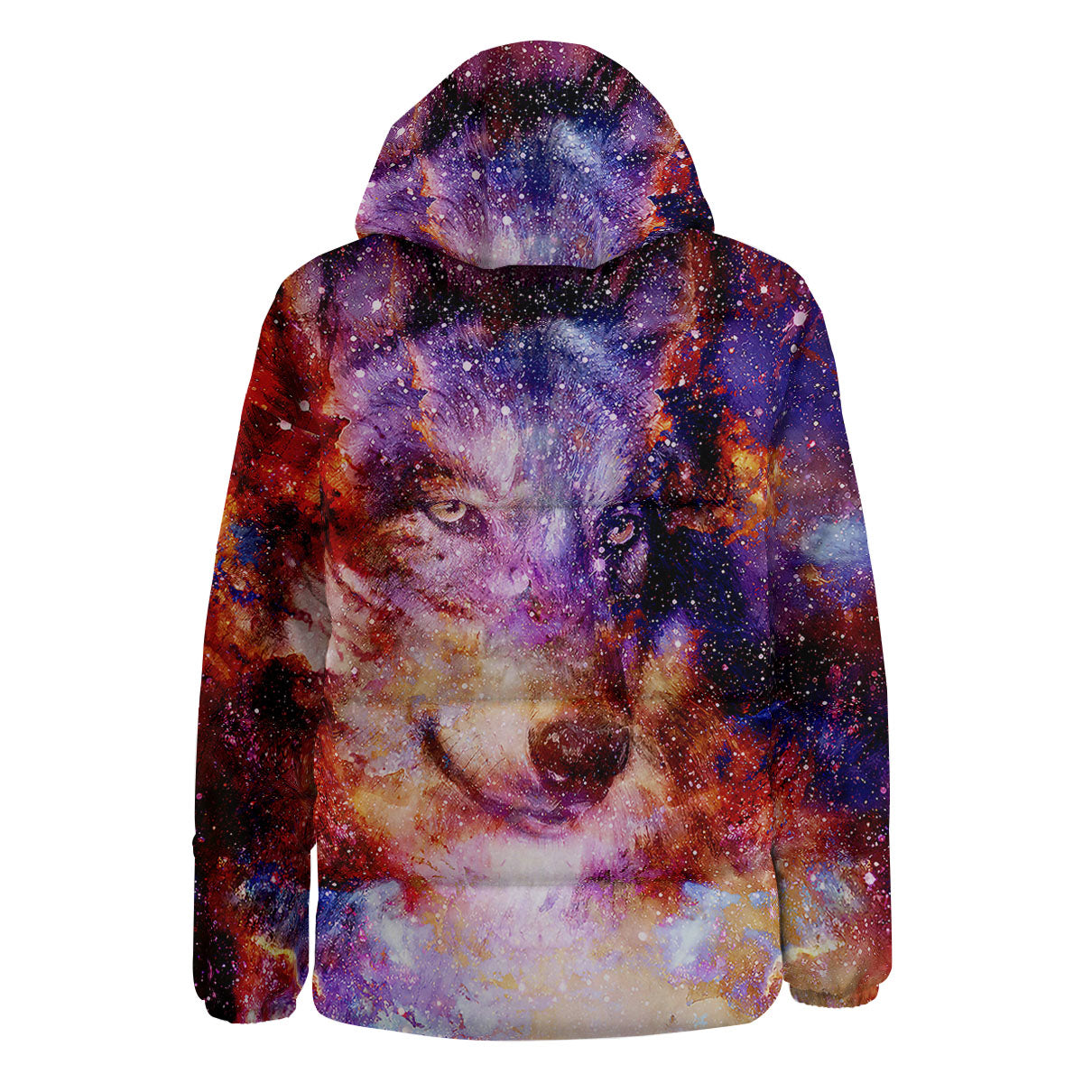 Portrait Wolf Galaxy Print Down Jacket-grizzshop