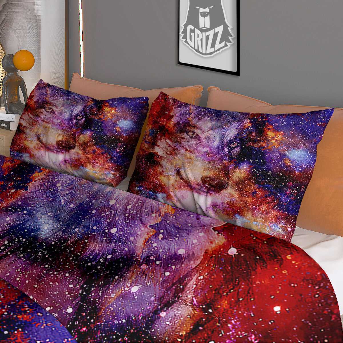Portrait Wolf Galaxy Print Duvet Cover Bedding Set
