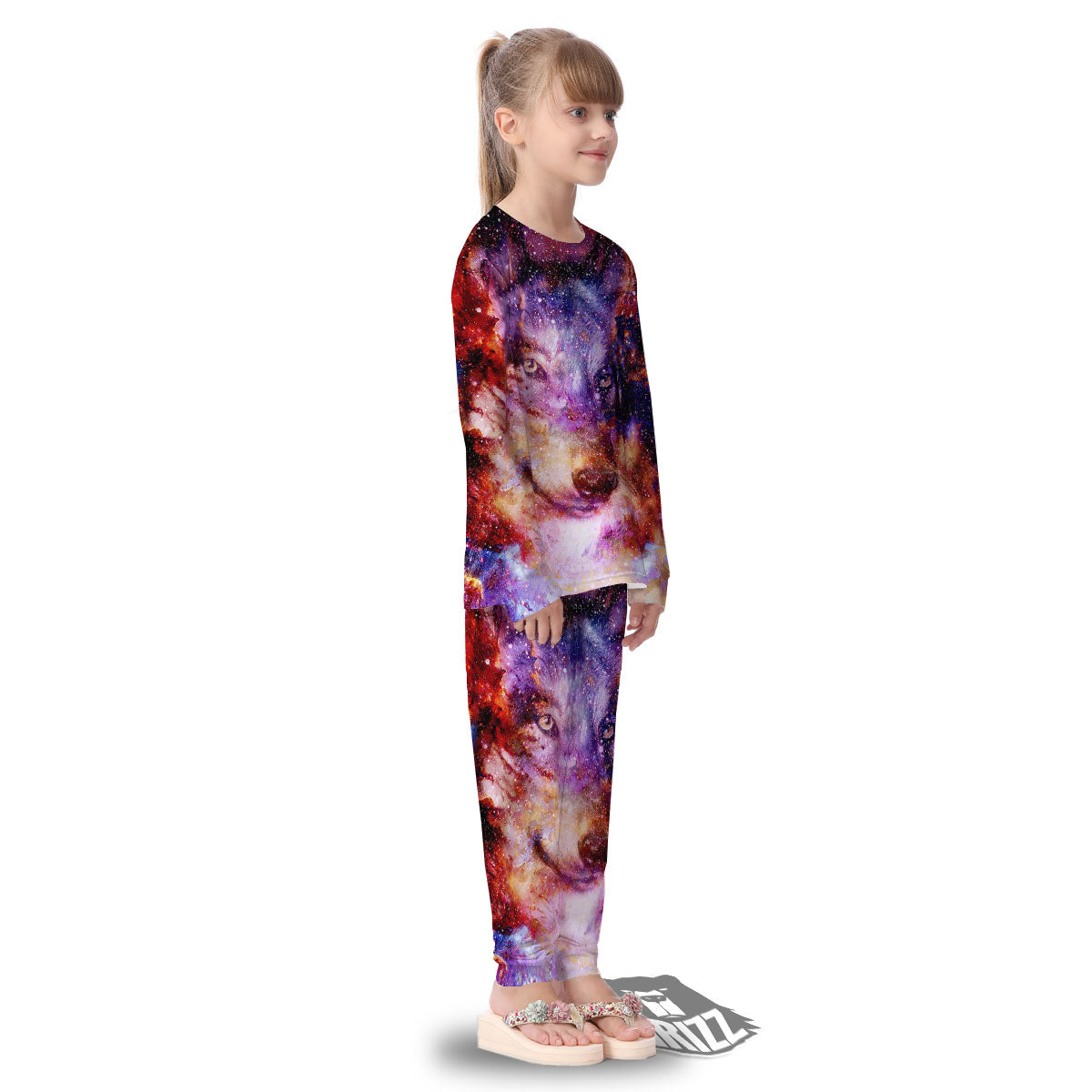 Portrait Wolf Galaxy Print Kid's Pajamas-grizzshop
