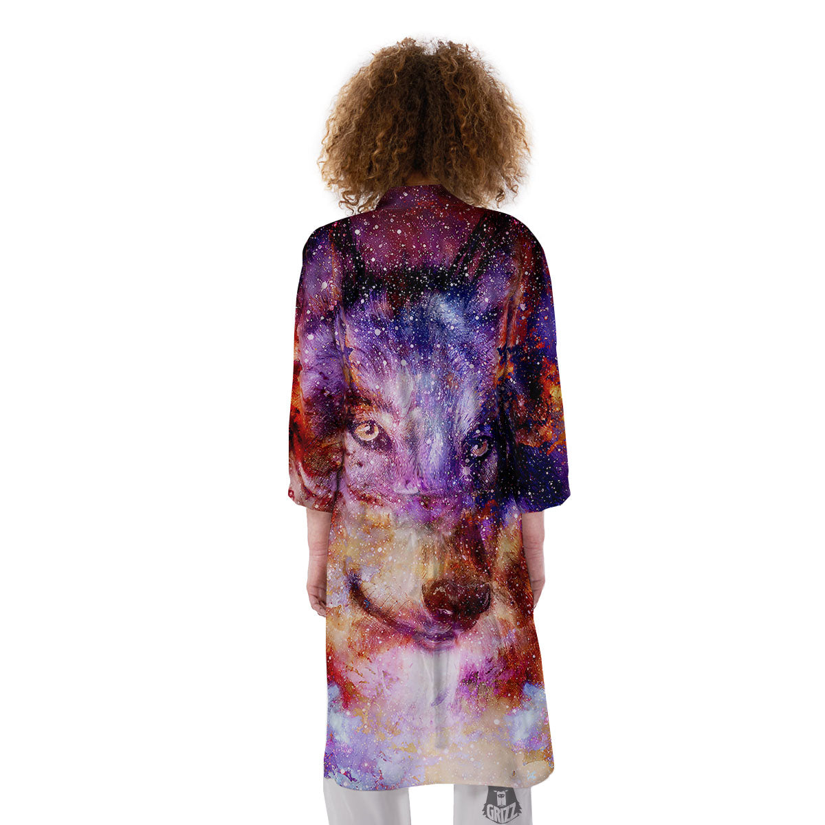Portrait Wolf Galaxy Print Kimono-grizzshop