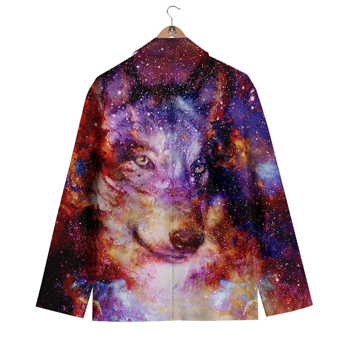 Portrait Wolf Galaxy Print Men's Blazer-grizzshop