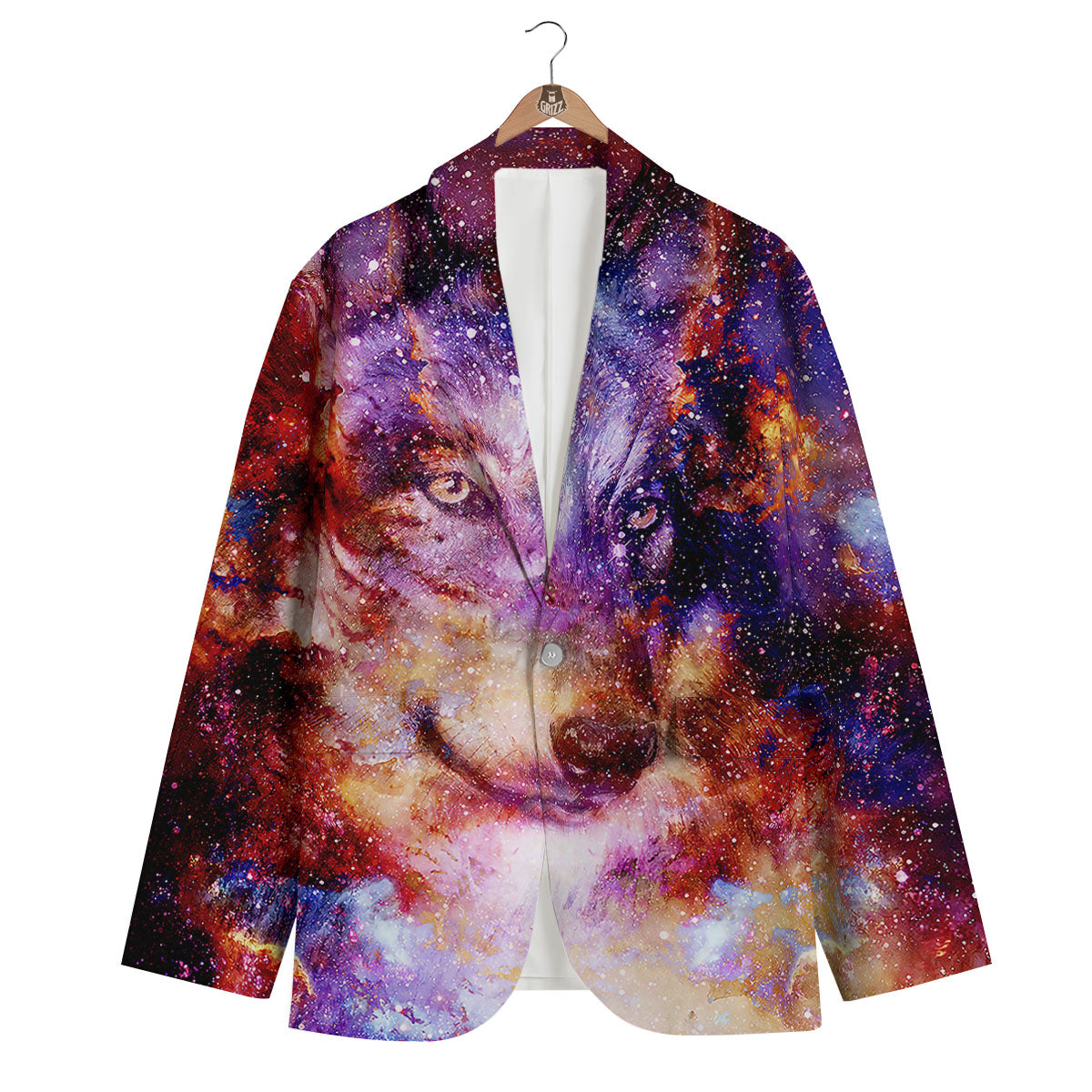 Portrait Wolf Galaxy Print Men's Blazer-grizzshop