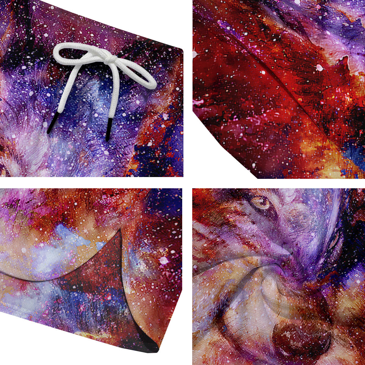 Portrait Wolf Galaxy Print Men's Running Shorts-grizzshop