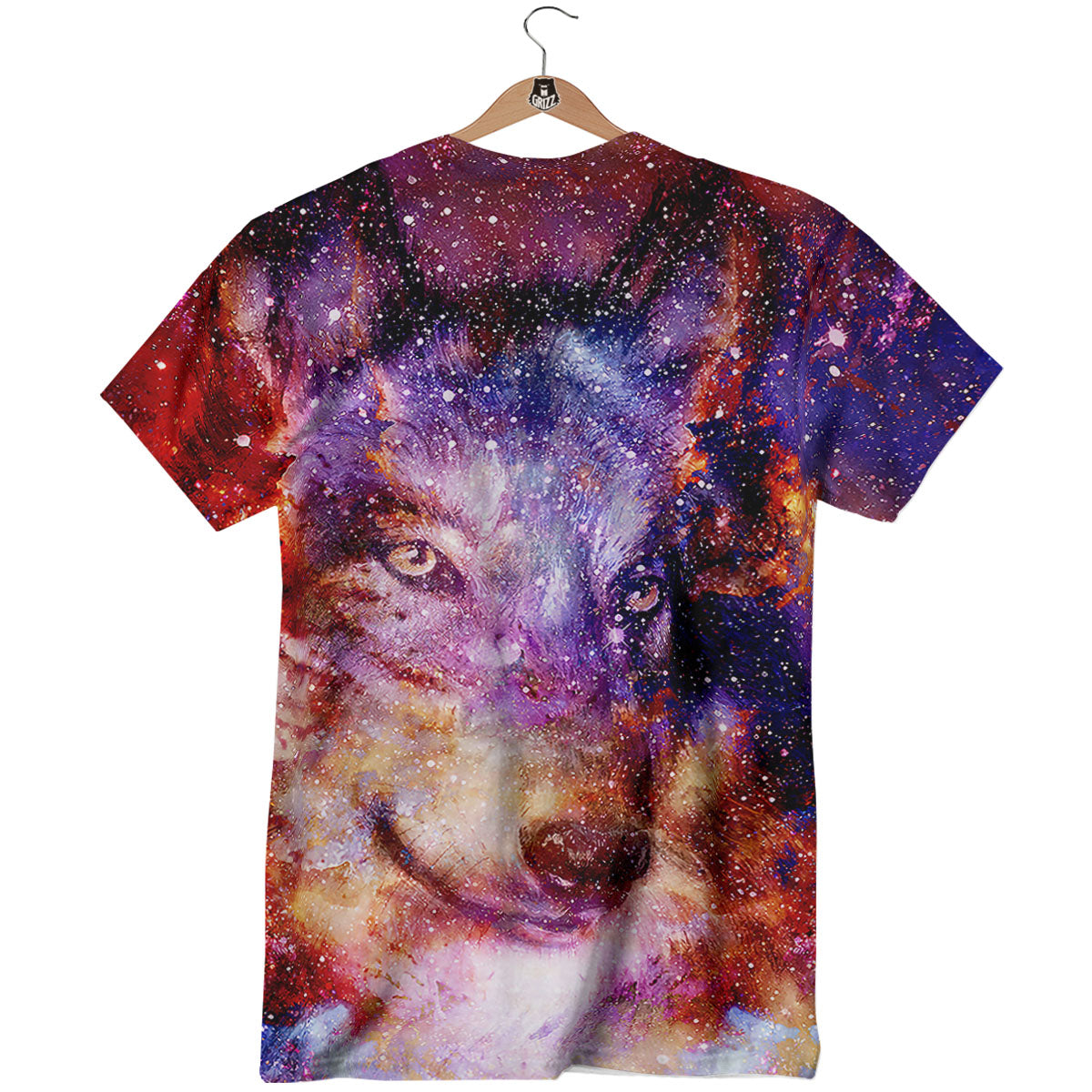 Portrait Wolf Galaxy Print T-Shirt-grizzshop