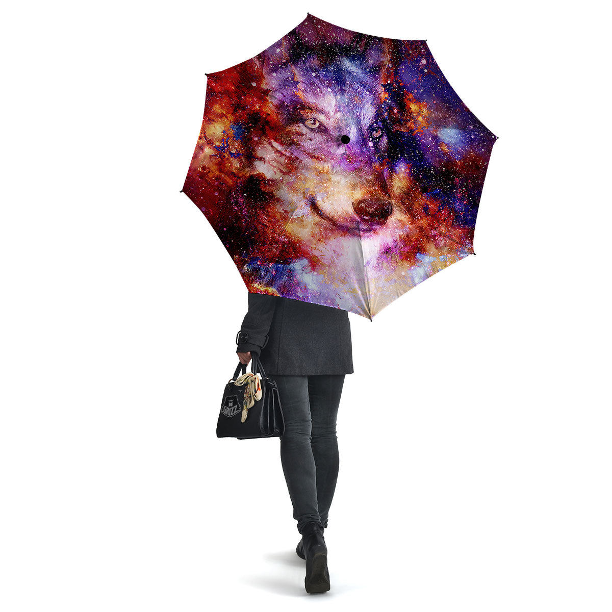 Portrait Wolf Galaxy Print Umbrella-grizzshop