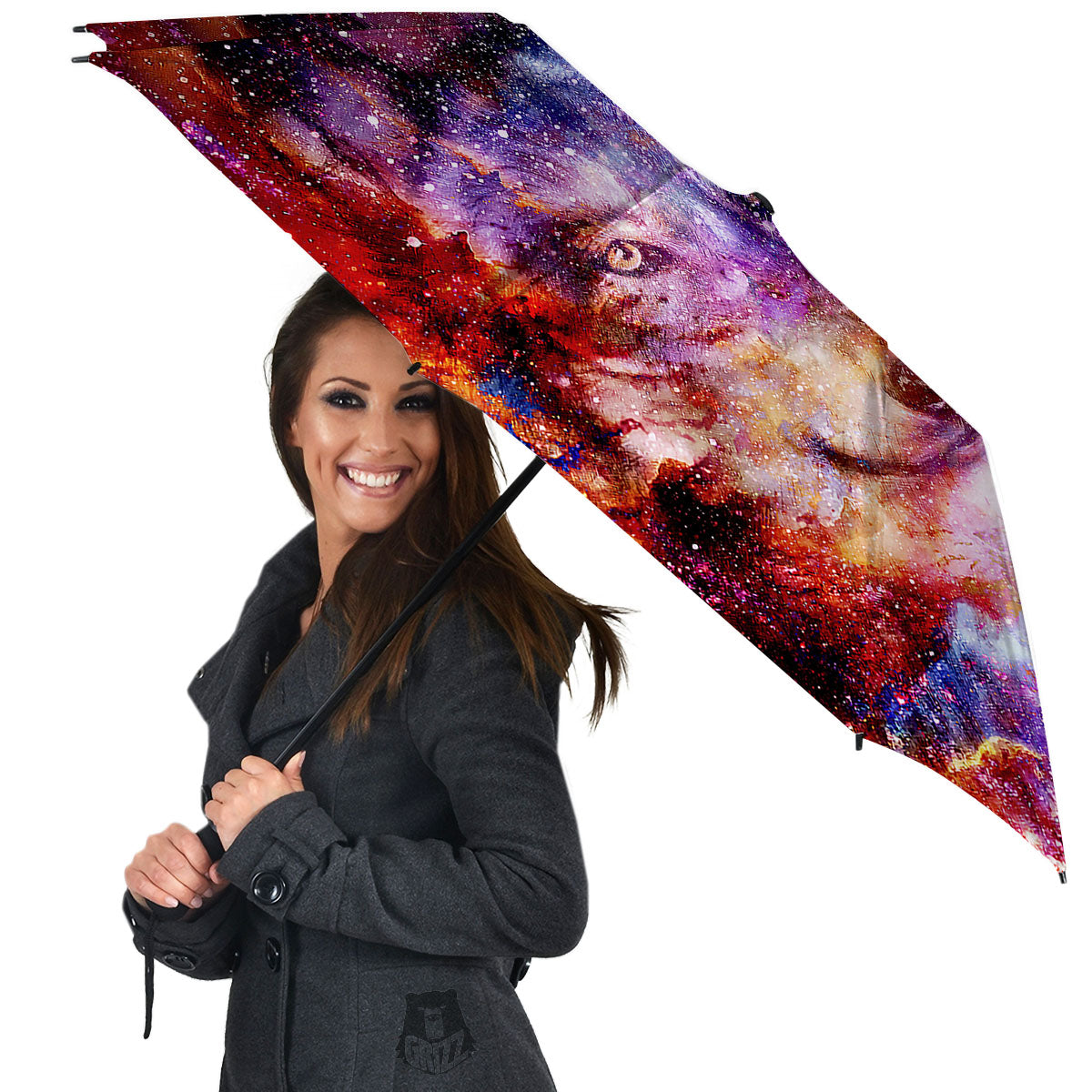 Portrait Wolf Galaxy Print Umbrella-grizzshop