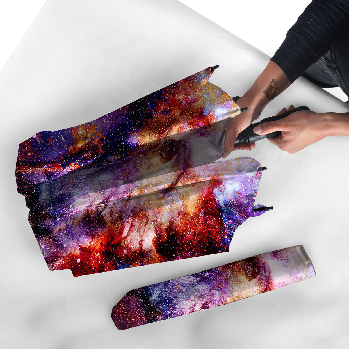 Portrait Wolf Galaxy Print Umbrella-grizzshop
