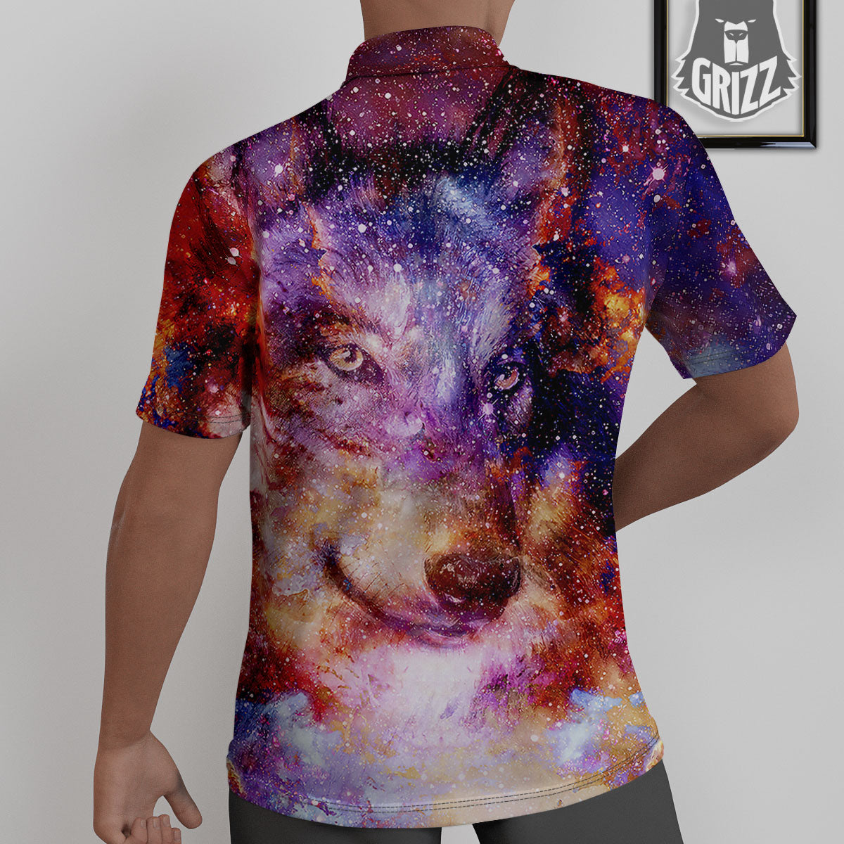 Portrait Wolf Galaxy Print Untucked Shirts-grizzshop