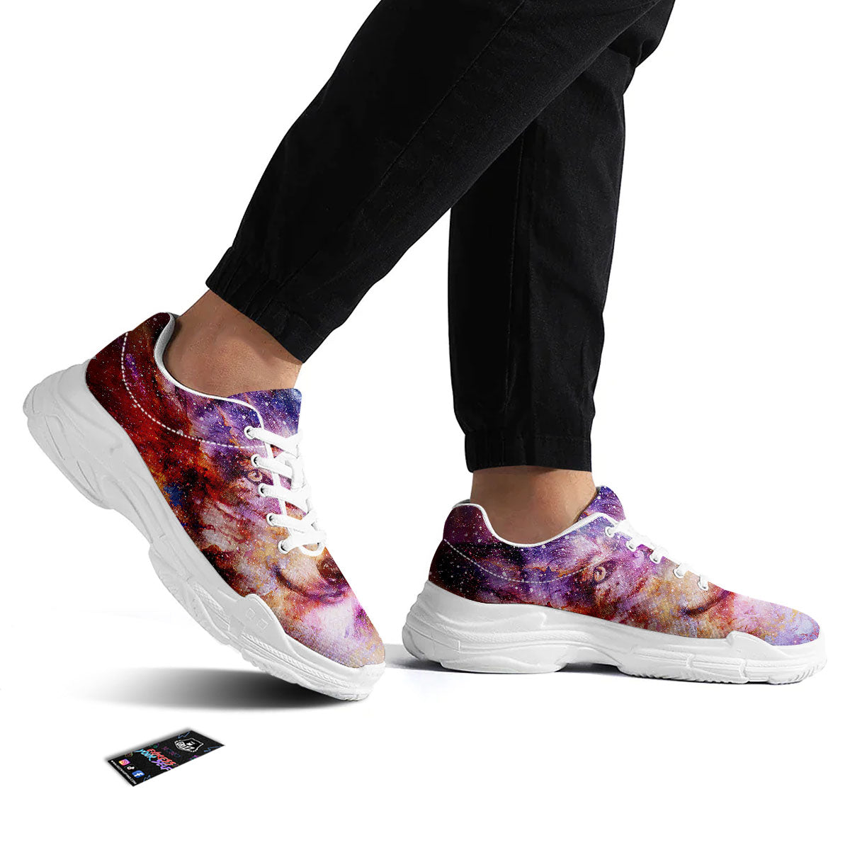 Portrait Wolf Galaxy Print White Chunky Shoes-grizzshop