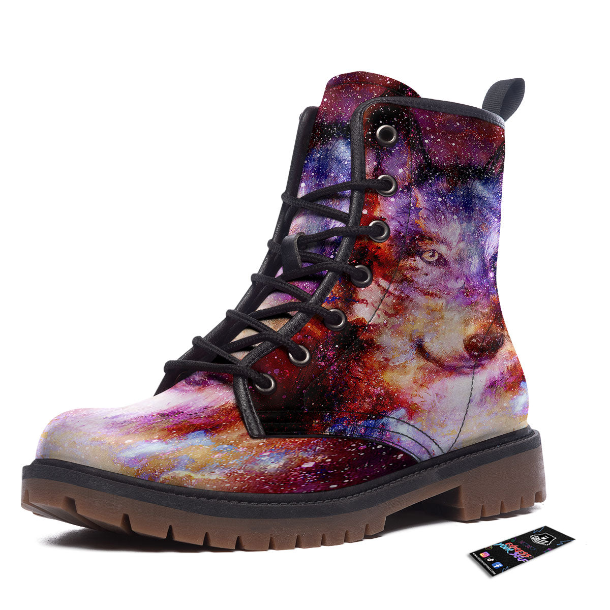 Portrait Wolf Galaxy Print Work Boots-grizzshop
