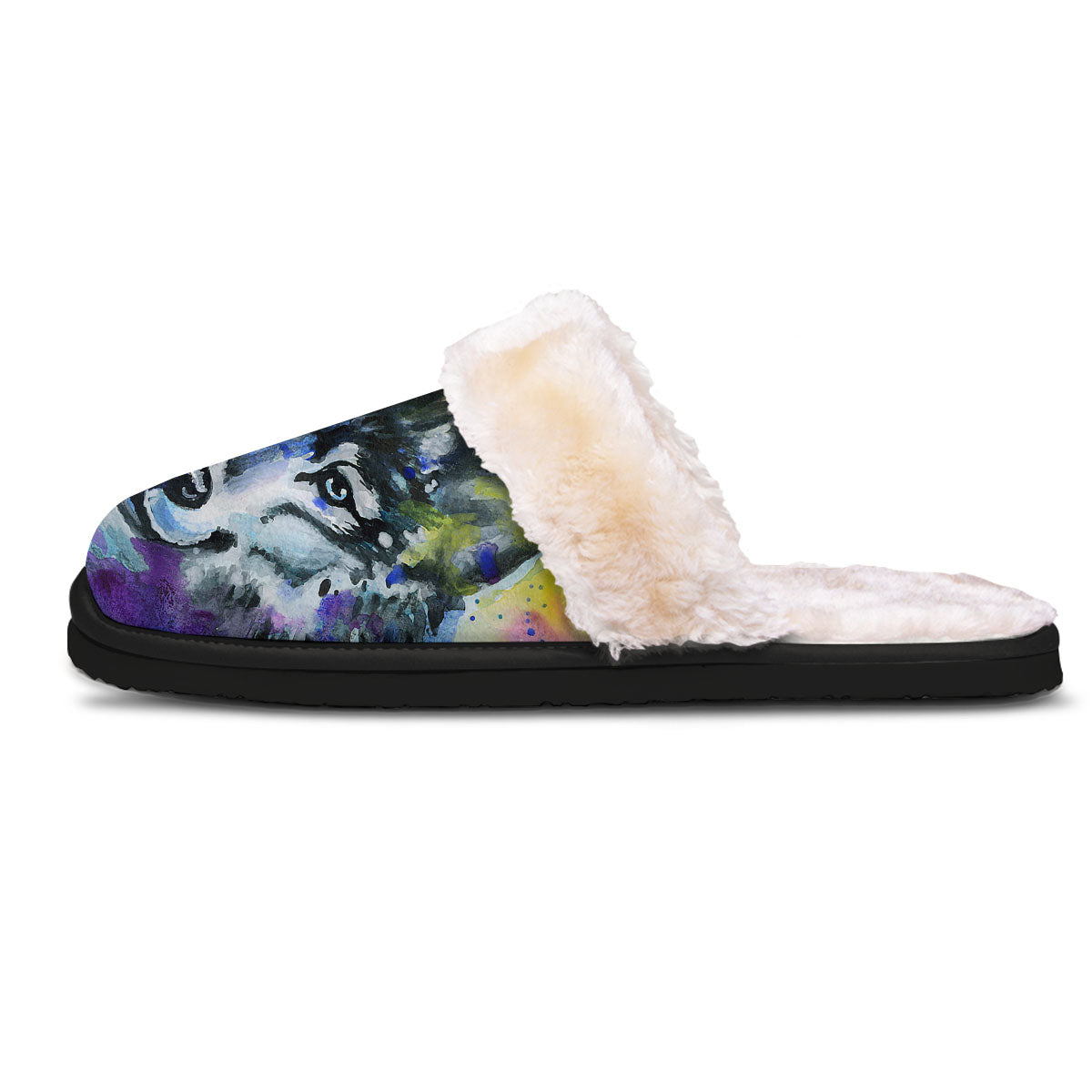 Portrait Wolf Watercolor Print Slippers-grizzshop