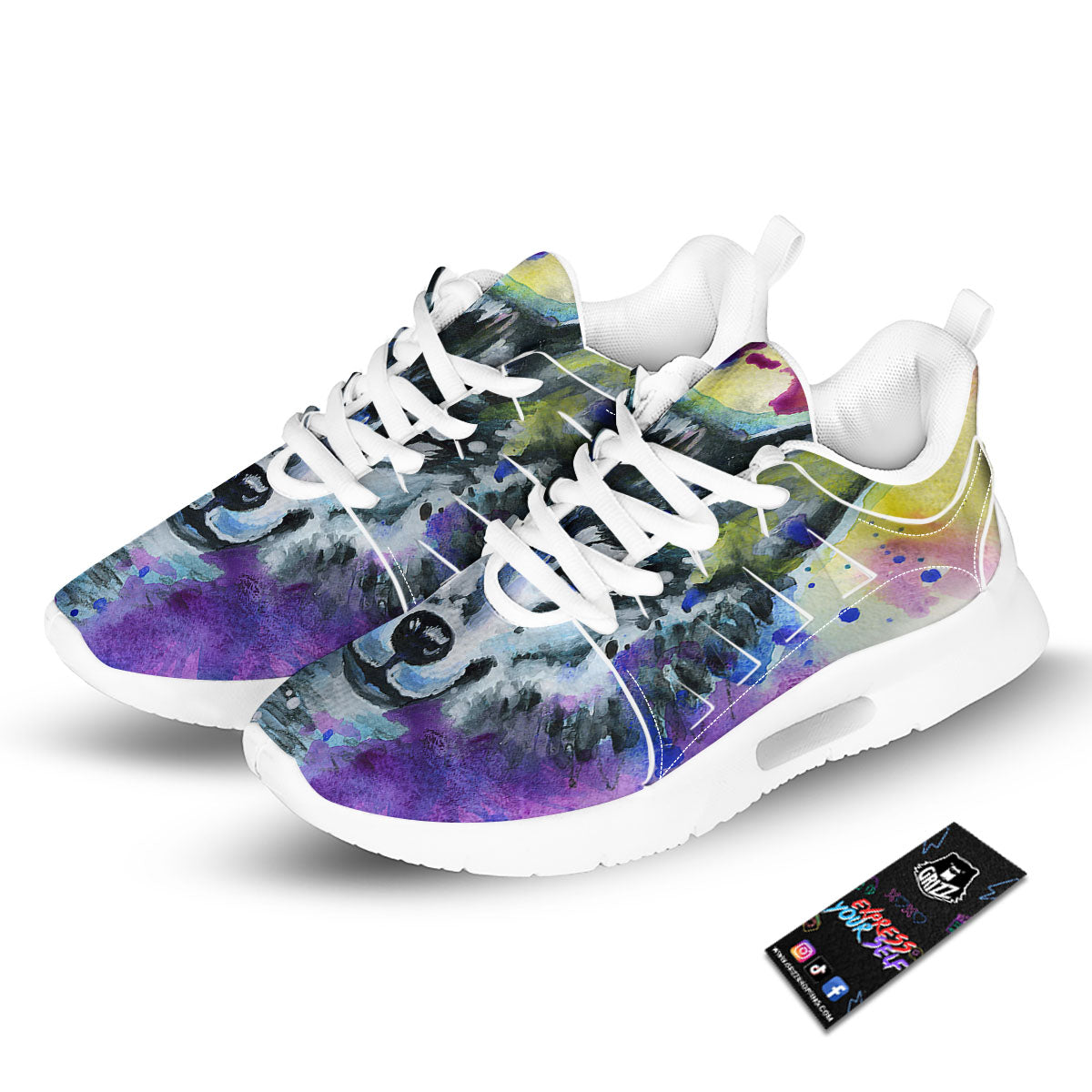 Portrait Wolf Watercolor Print Tennis Shoes-grizzshop