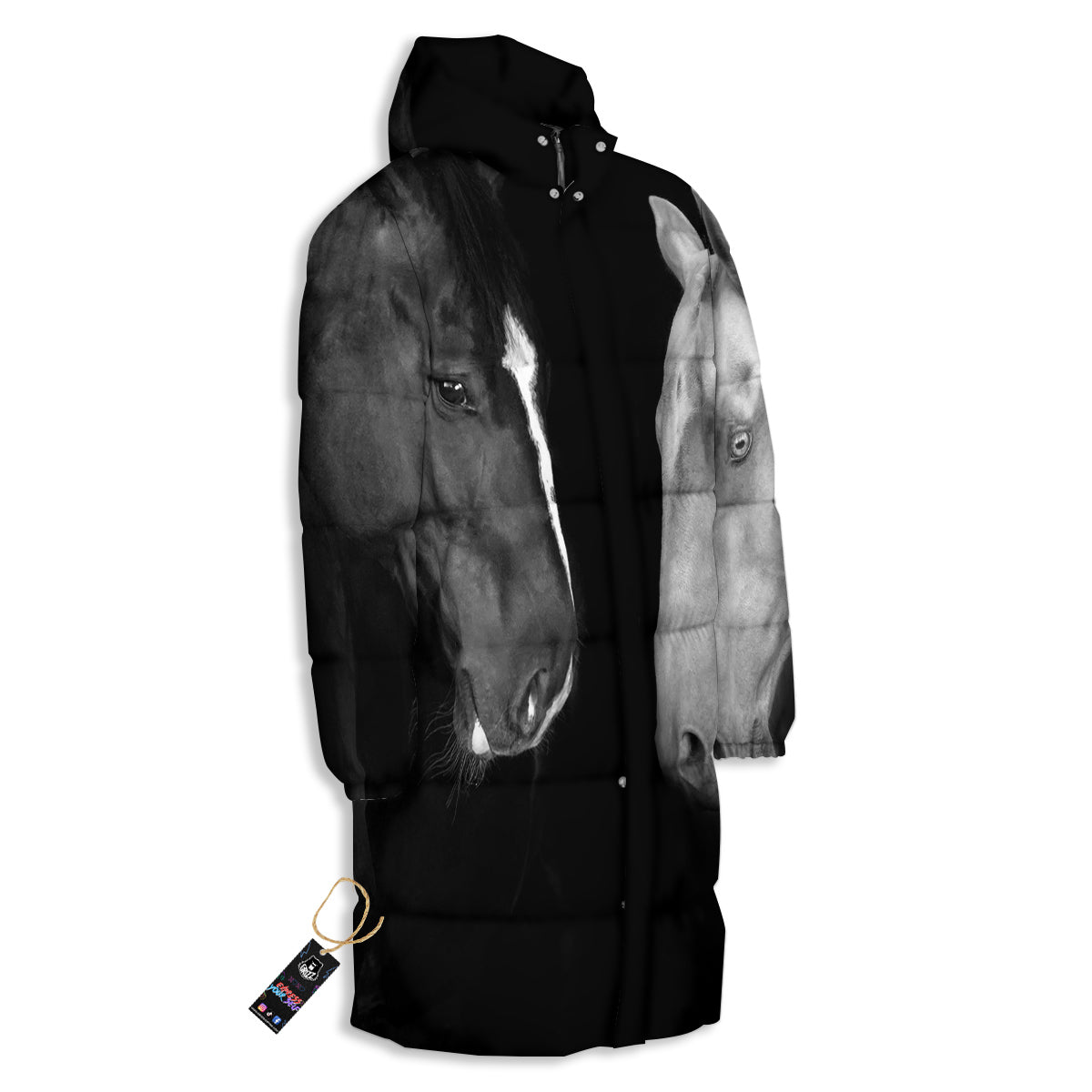 Portrait Couple Horses Print Long Down Jacket