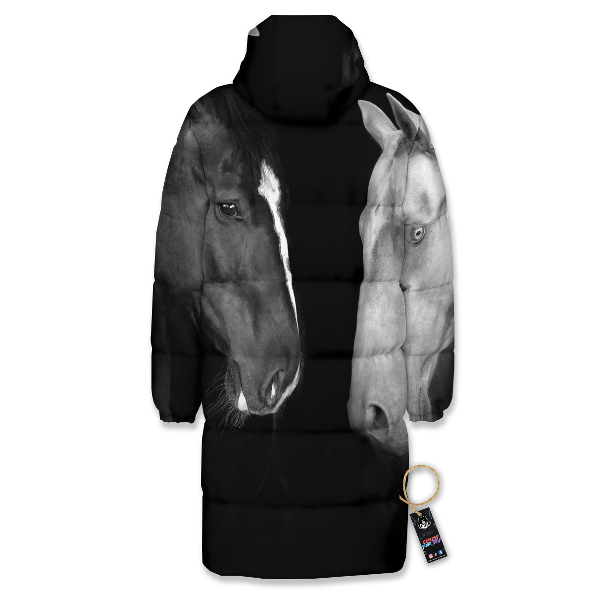 Portrait Couple Horses Print Long Down Jacket