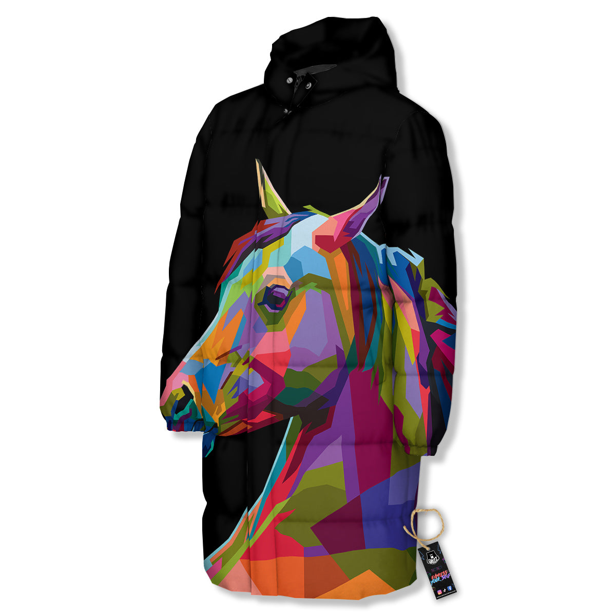 Portrait Horse Colorful Print Long Down Jacket