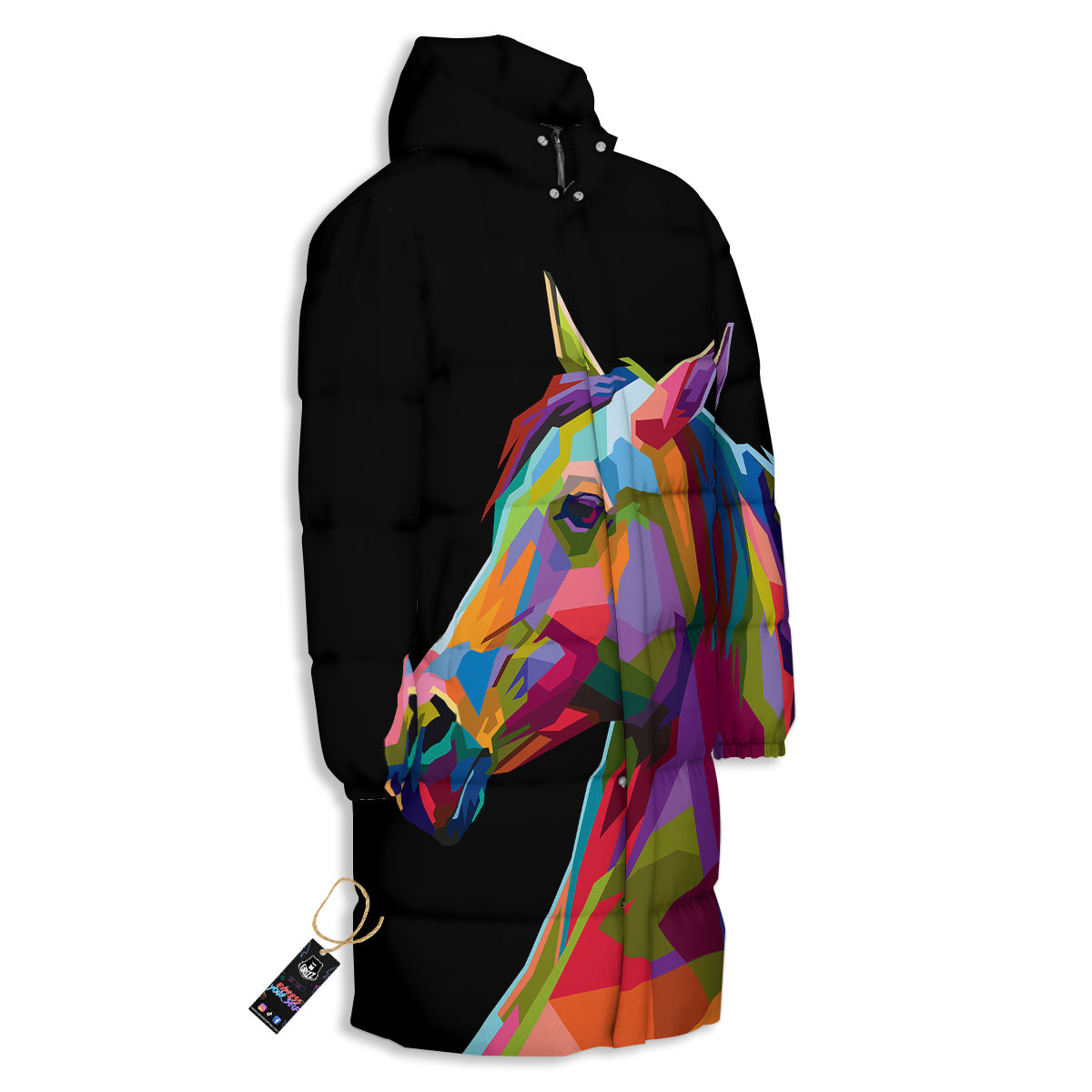 Portrait Horse Colorful Print Long Down Jacket