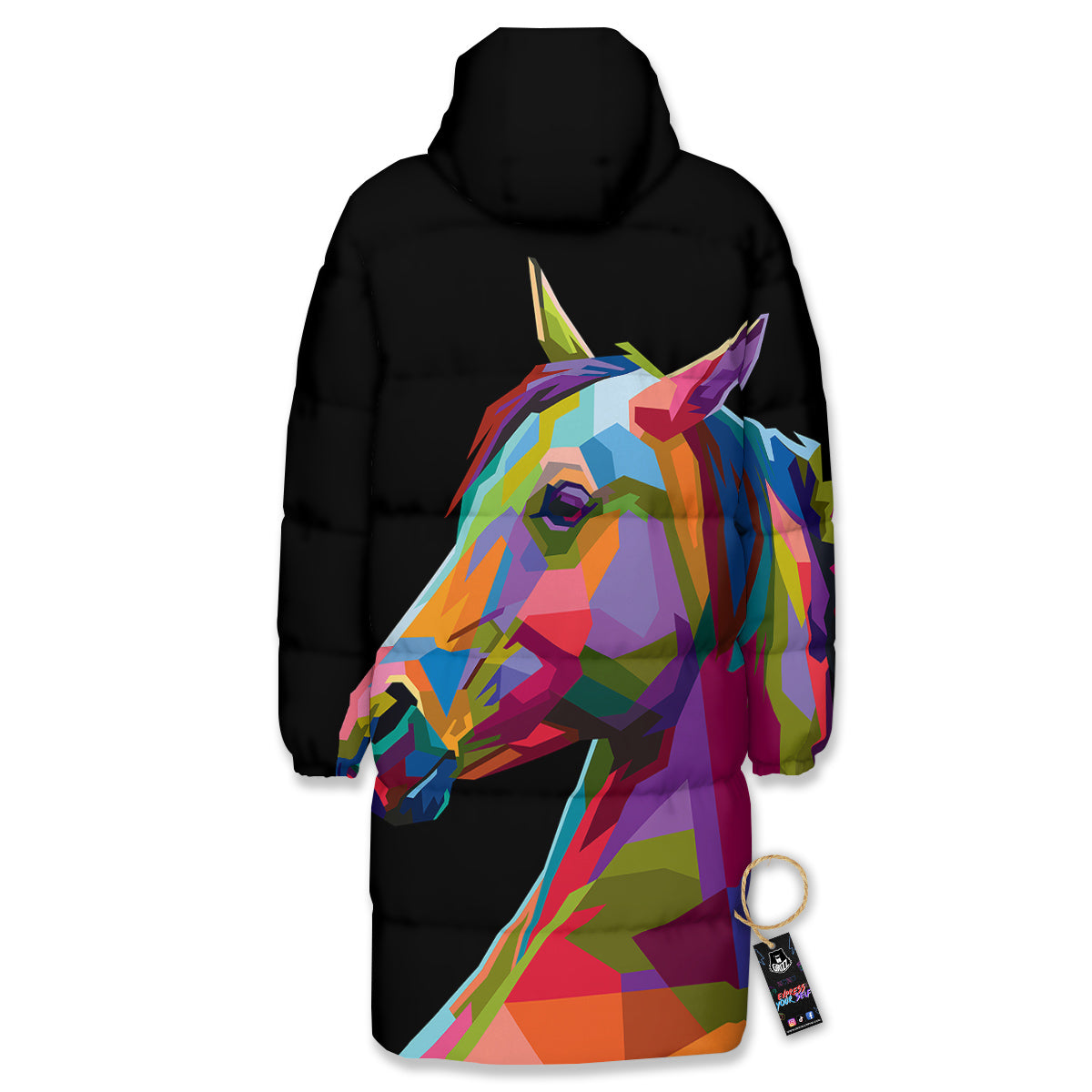Portrait Horse Colorful Print Long Down Jacket