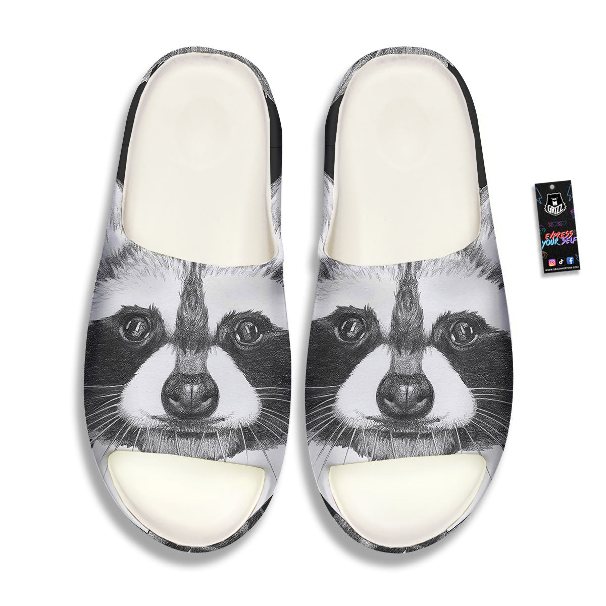 Portrait Raccoon Print Sandals-grizzshop