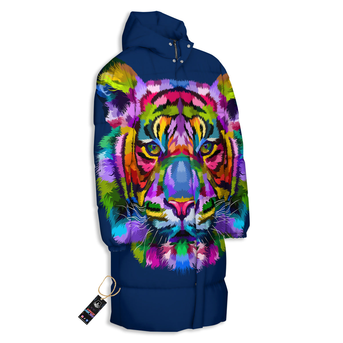 Portrait Tiger Colorful Print Long Down Jacket