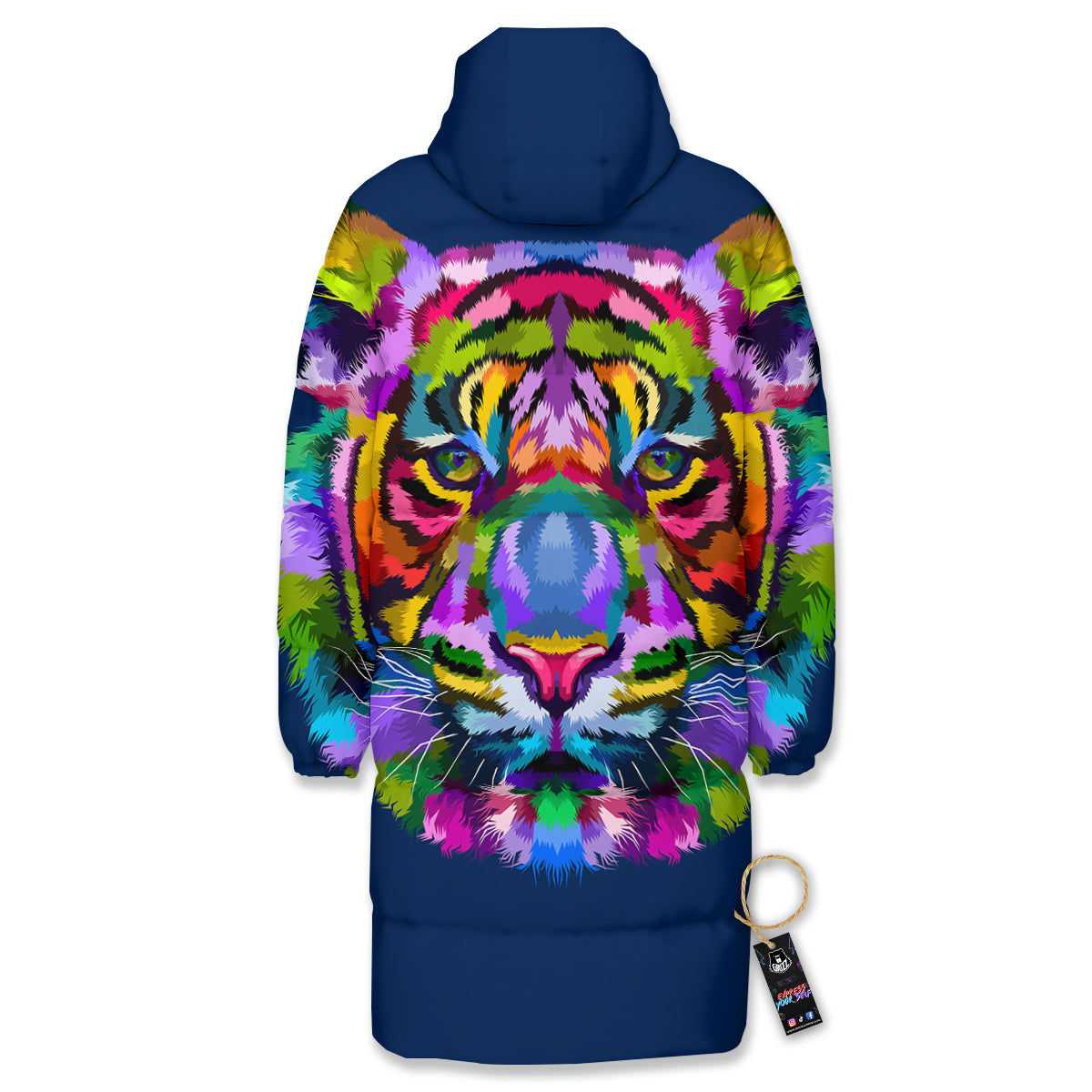 Portrait Tiger Colorful Print Long Down Jacket