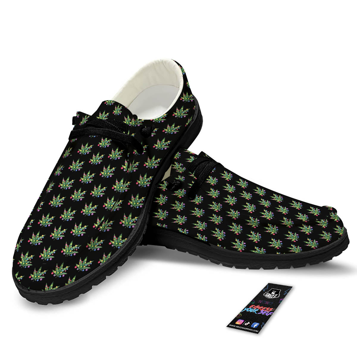 Pot Leaf Christmas Print Pattern Black Loafers-grizzshop