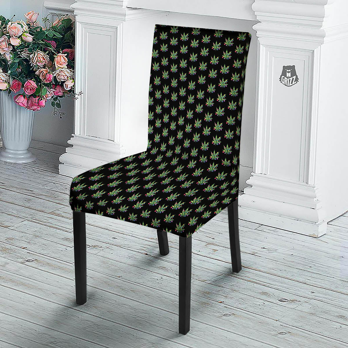 Pot Leaf Christmas Print Pattern Dining Chair Slipcover-grizzshop