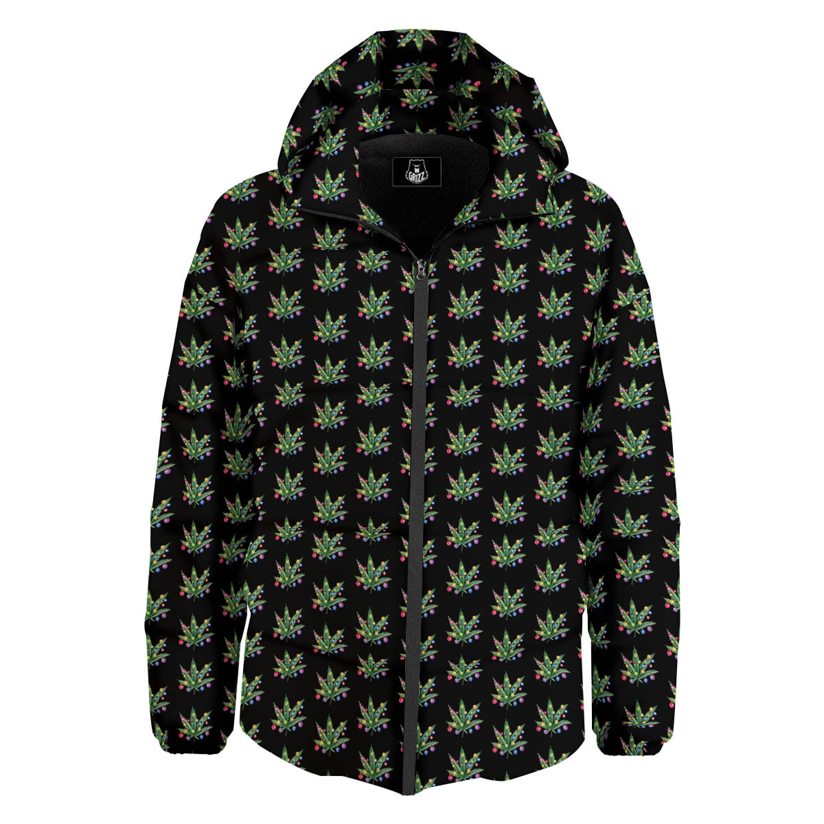 Pot Leaf Christmas Print Pattern Down Jacket-grizzshop