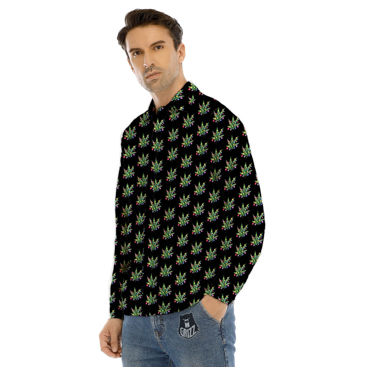 Pot Leaf Christmas Print Pattern Men's Dress Shirts-grizzshop