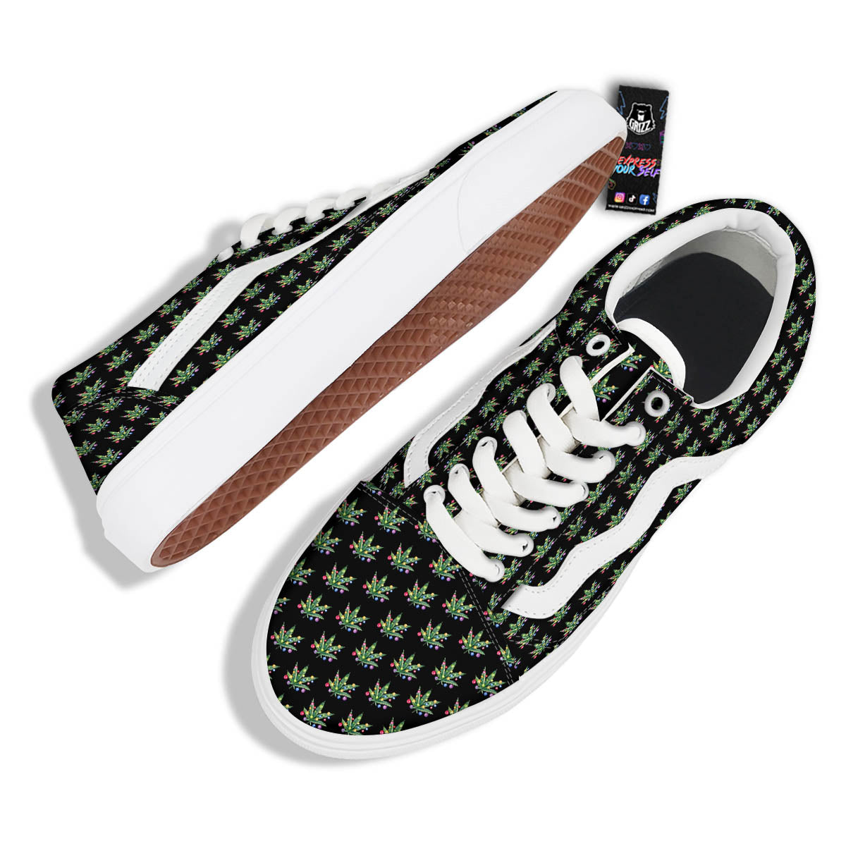 Pot Leaf Christmas Print Pattern Skate Shoes-grizzshop