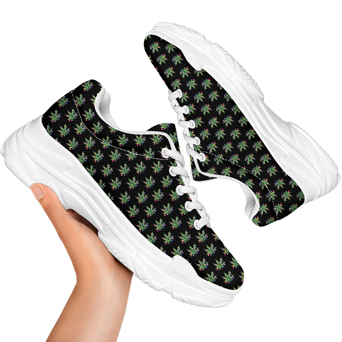 Pot Leaf Christmas Print Pattern White Chunky Shoes-grizzshop