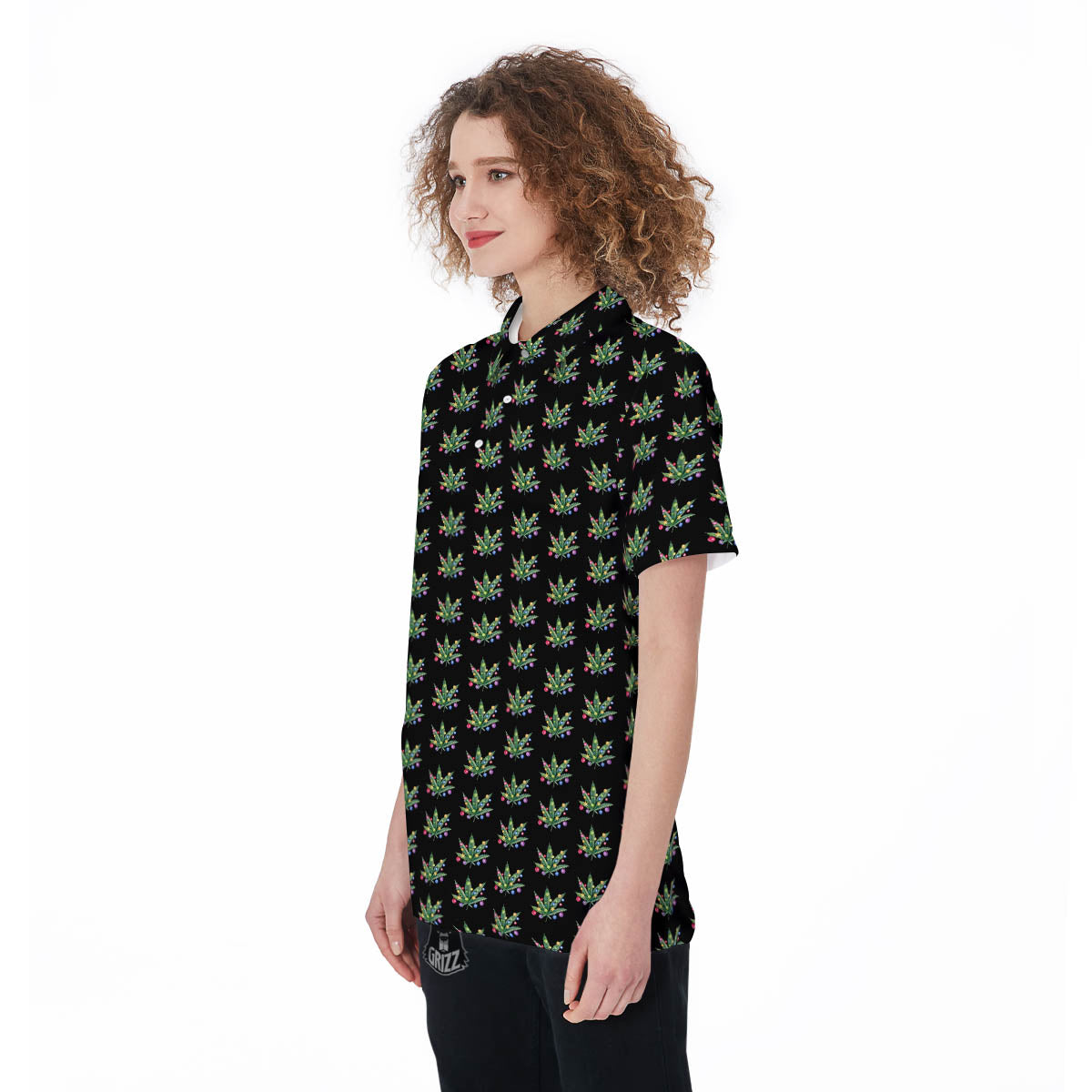 Pot Leaf Christmas Print Pattern Women's Golf Shirts-grizzshop