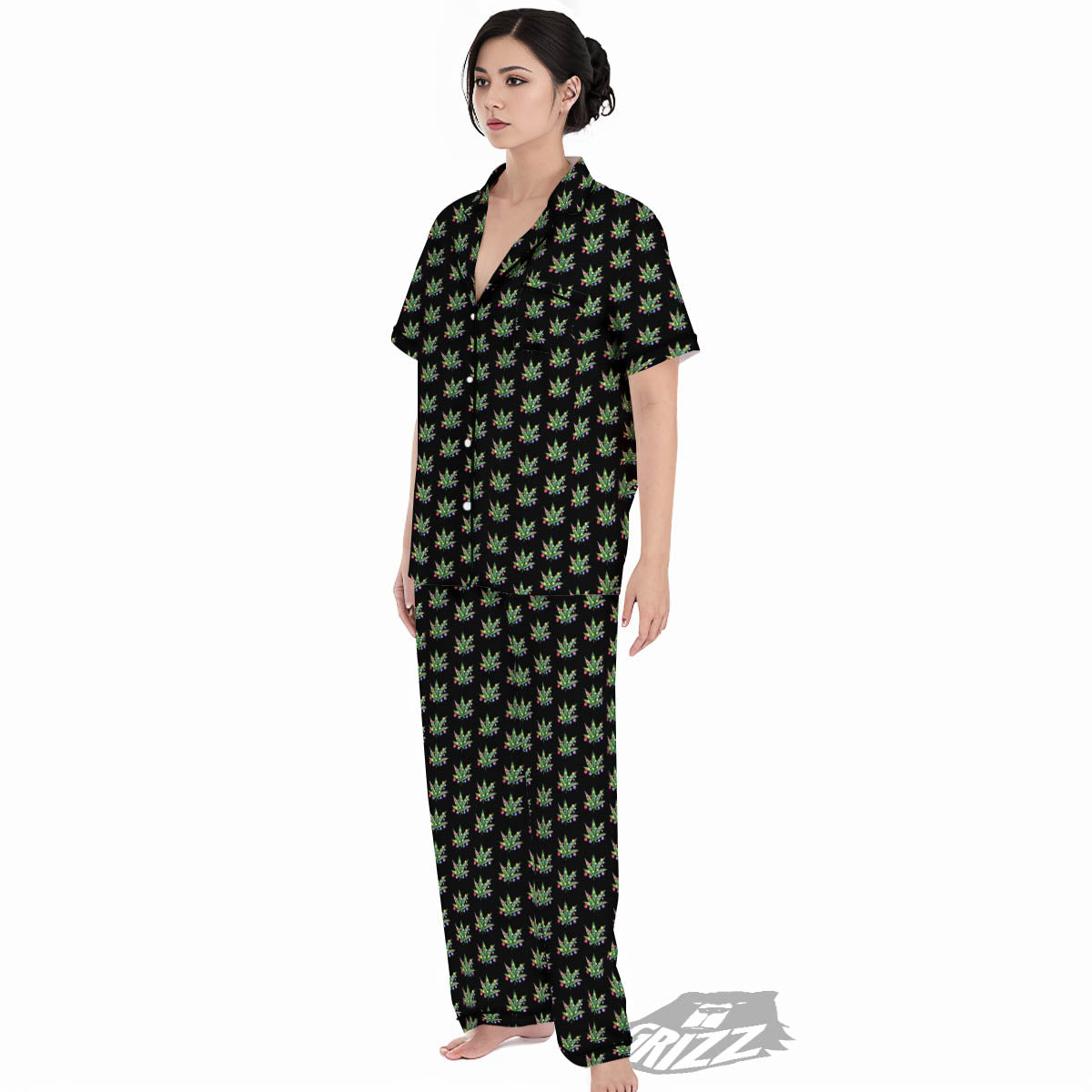Pot Leaf Christmas Print Pattern Women's Pajamas Set-grizzshop