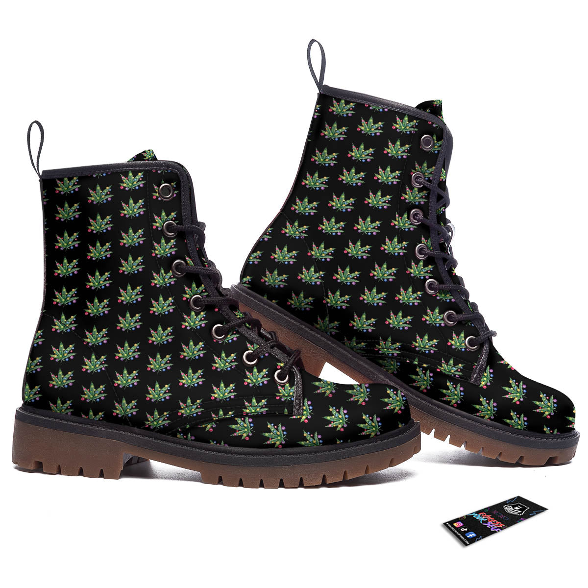 Pot Leaf Christmas Print Pattern Work Boots-grizzshop