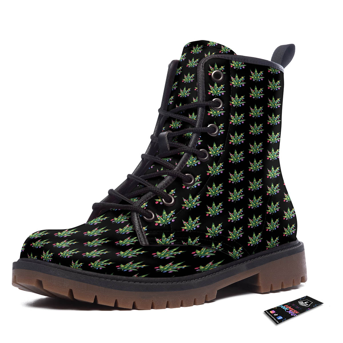 Pot Leaf Christmas Print Pattern Work Boots-grizzshop