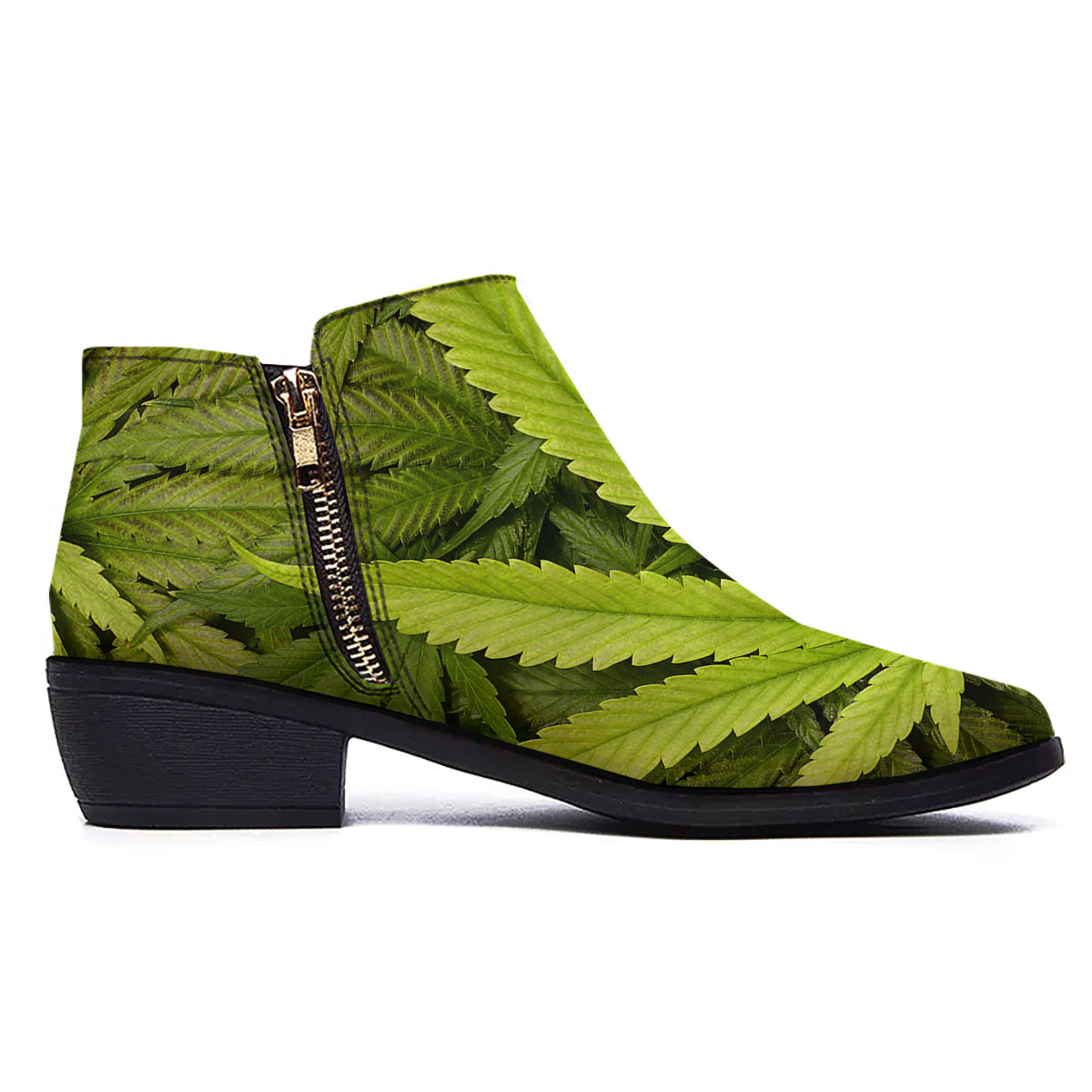 Pot Leaf Green Print Ankle Boots-grizzshop