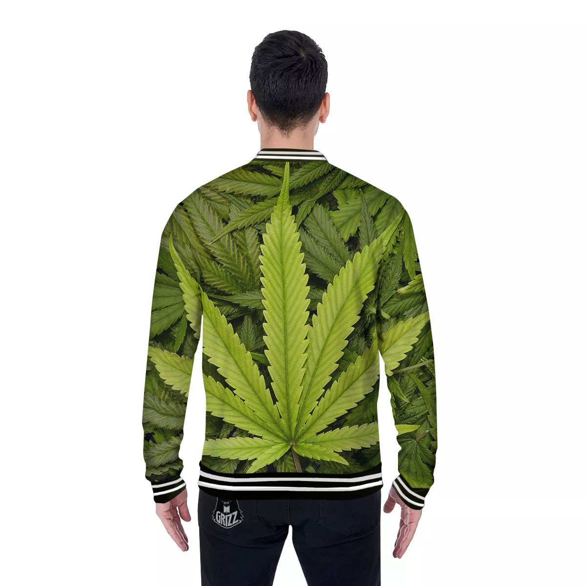 Pot Leaf Green Print Baseball Jacket-grizzshop