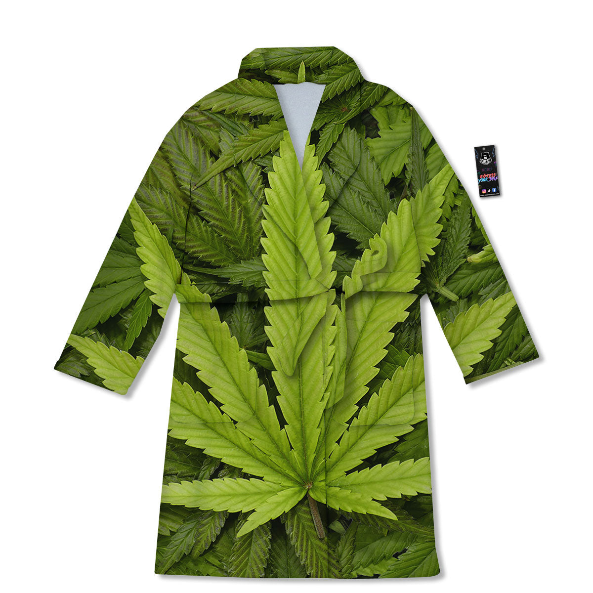 Pot Leaf Green Print Bathrobe-grizzshop