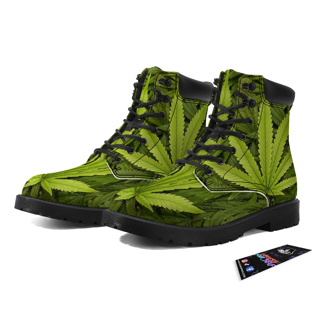 Pot Leaf Green Print Boots-grizzshop