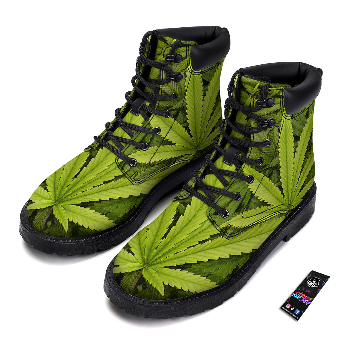 Pot Leaf Green Print Boots-grizzshop