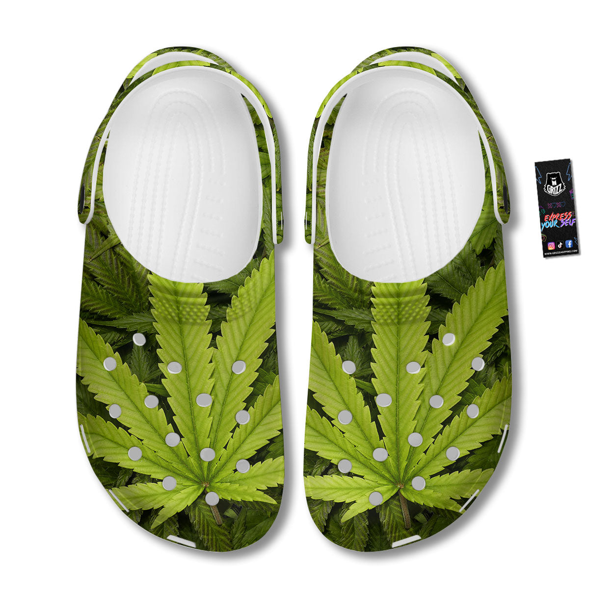 Pot Leaf Green Print Clog-grizzshop