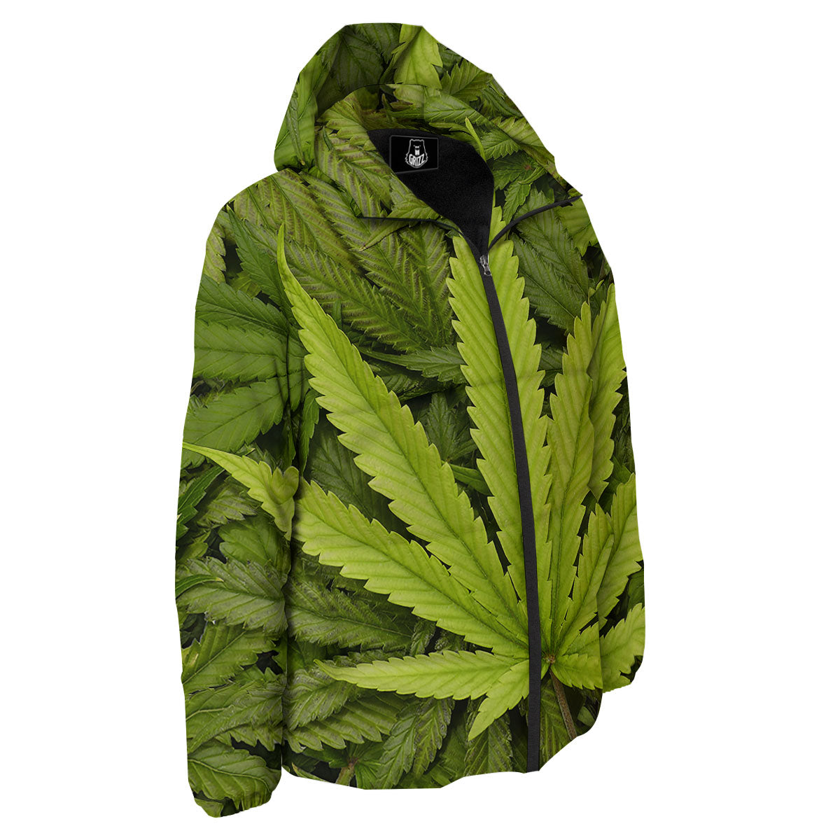 Pot Leaf Green Print Down Jacket-grizzshop