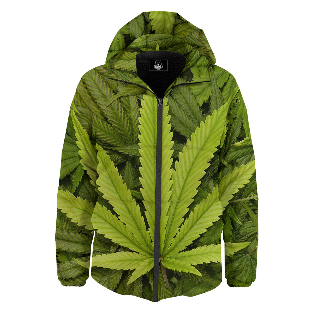 Pot Leaf Green Print Down Jacket-grizzshop