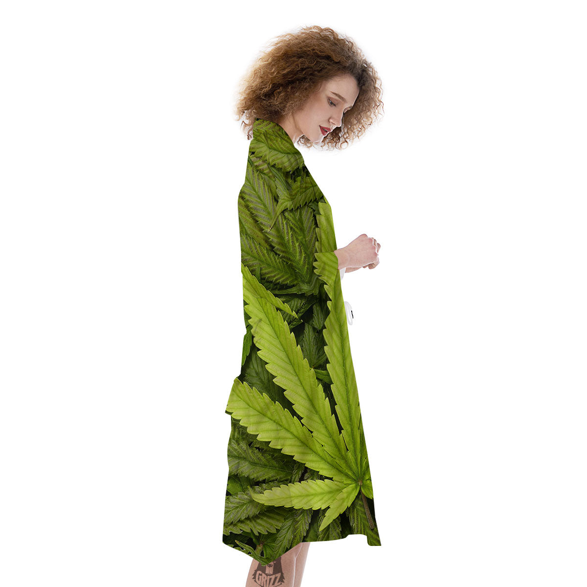 Pot Leaf Green Print Kimono-grizzshop