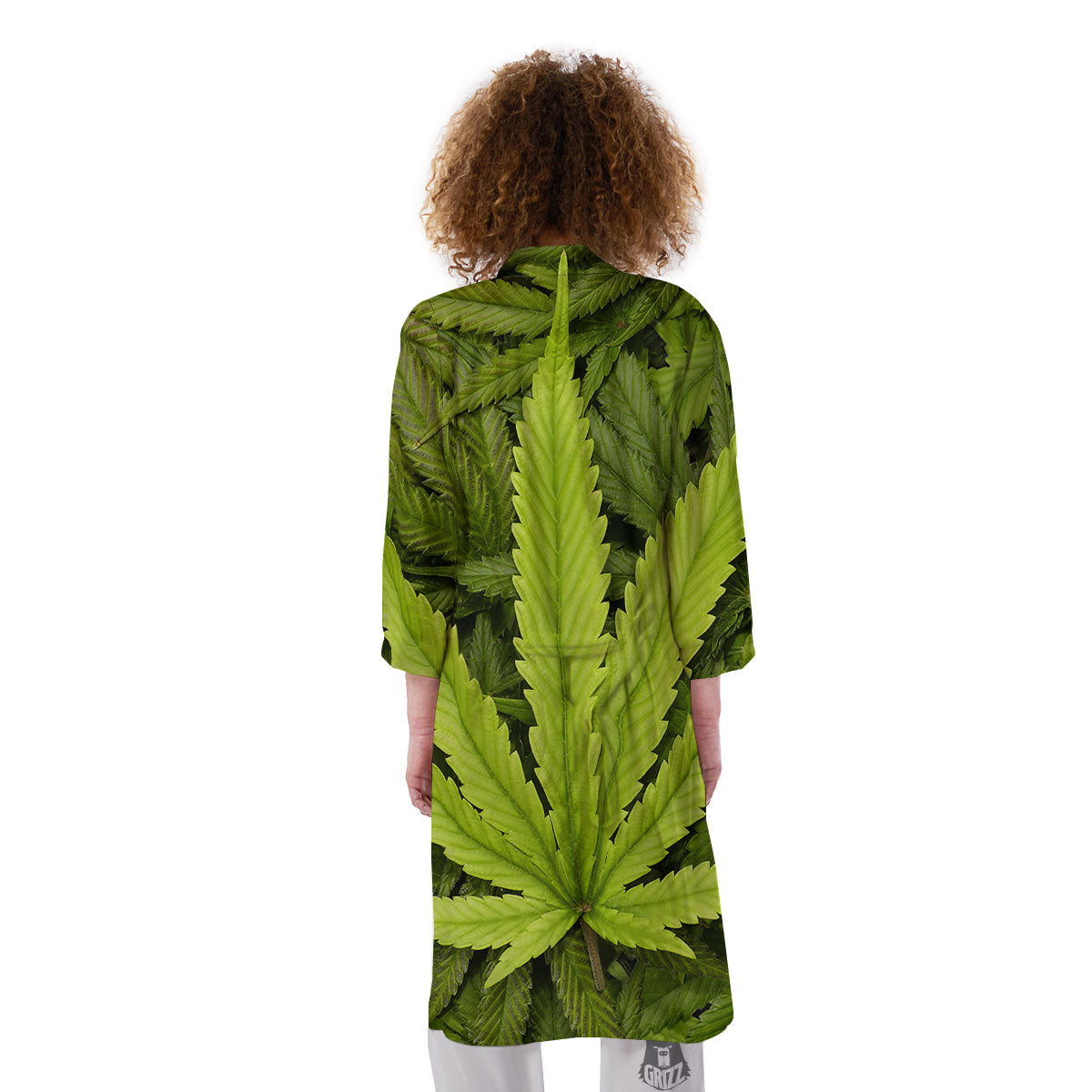 Pot Leaf Green Print Kimono-grizzshop