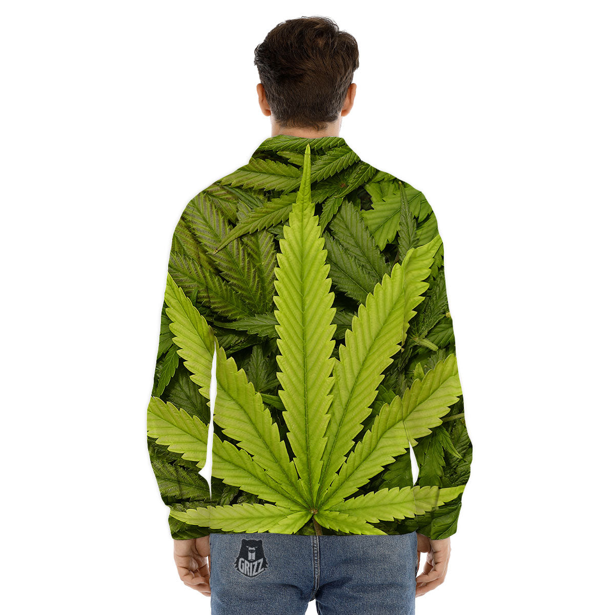 Pot Leaf Green Print Men's Dress Shirts-grizzshop