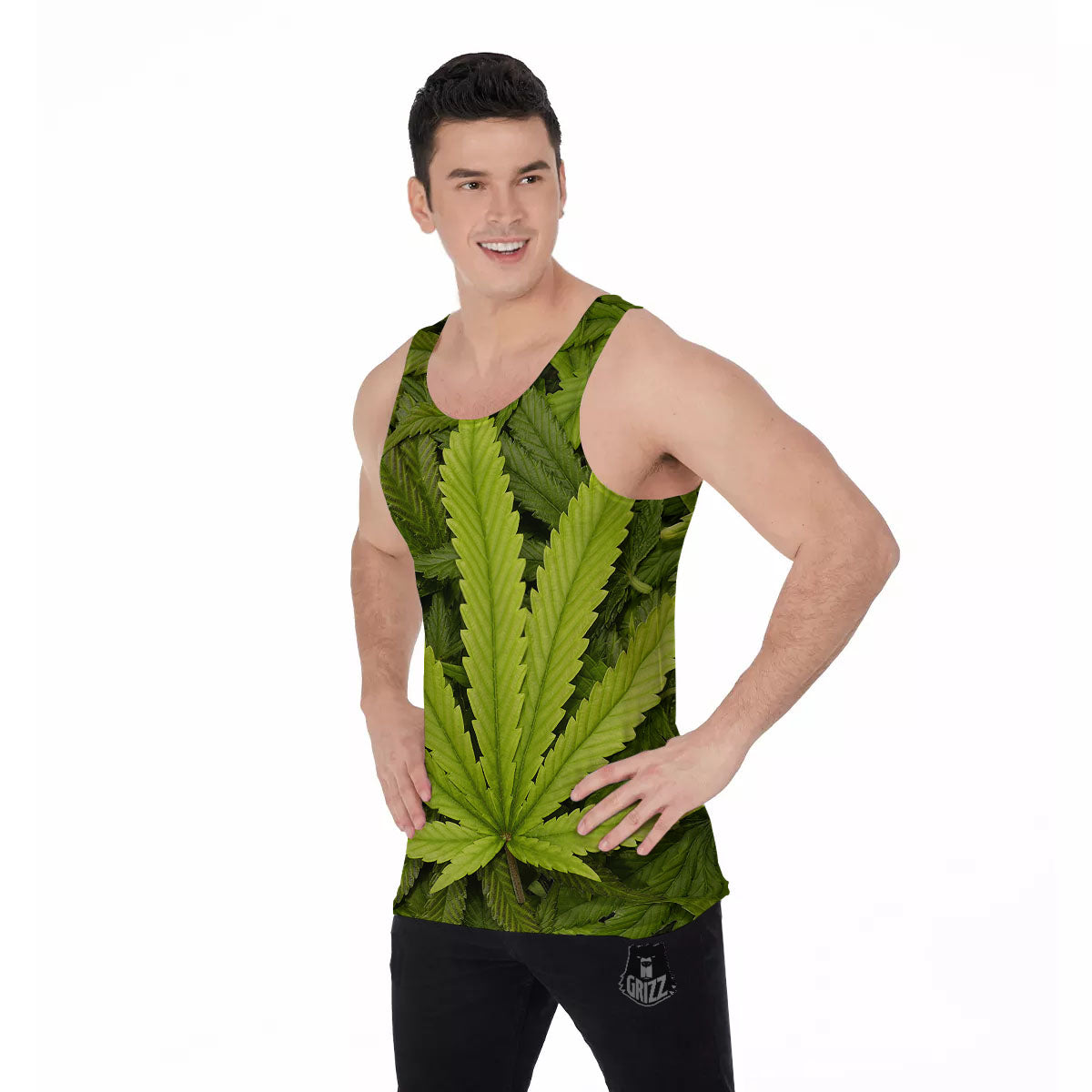 Pot Leaf Green Print Men's Tank Top-grizzshop