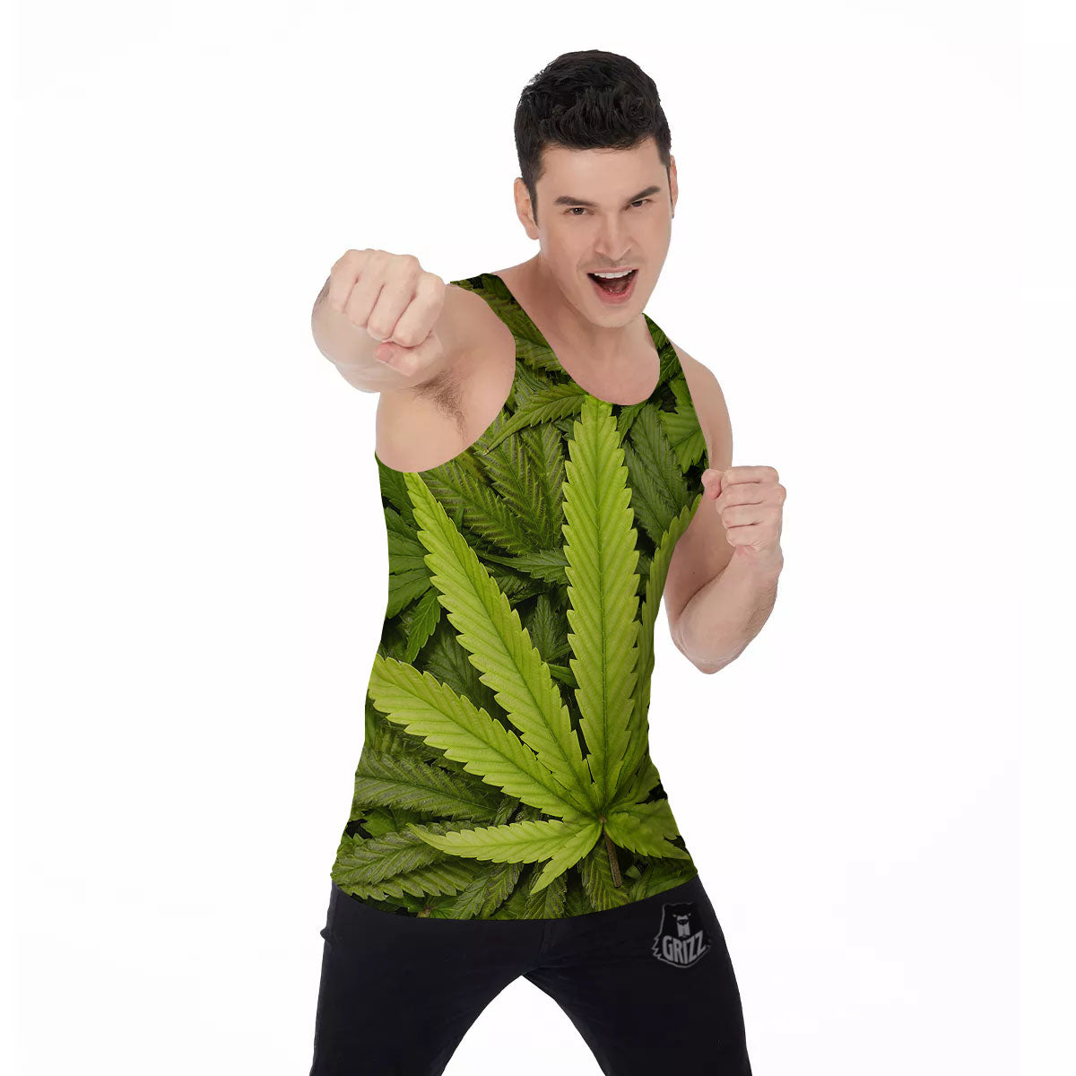 Pot Leaf Green Print Men's Tank Top-grizzshop