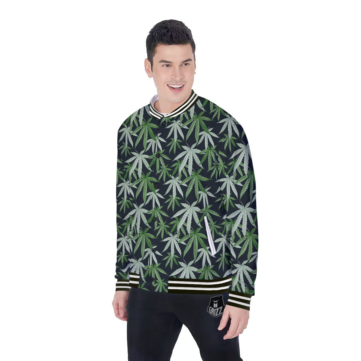 Pot Leaf Green Print Pattern Baseball Jacket-grizzshop