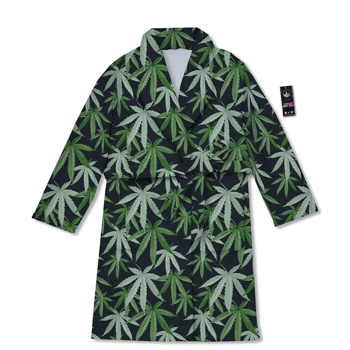 Pot Leaf Green Print Pattern Bathrobe-grizzshop