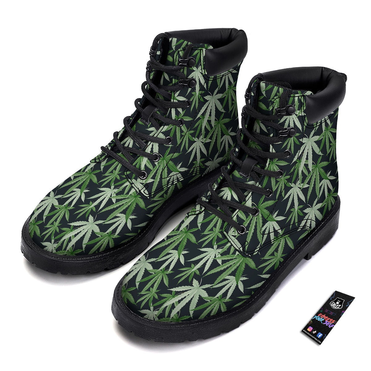 Pot Leaf Green Print Pattern Boots-grizzshop